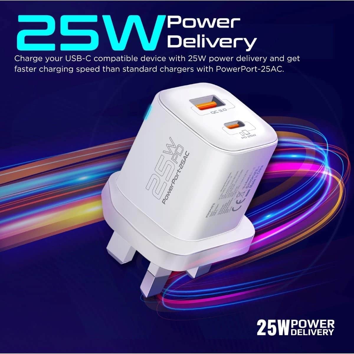 Promate 25W USB-C & QC 3.0 Wall Charger