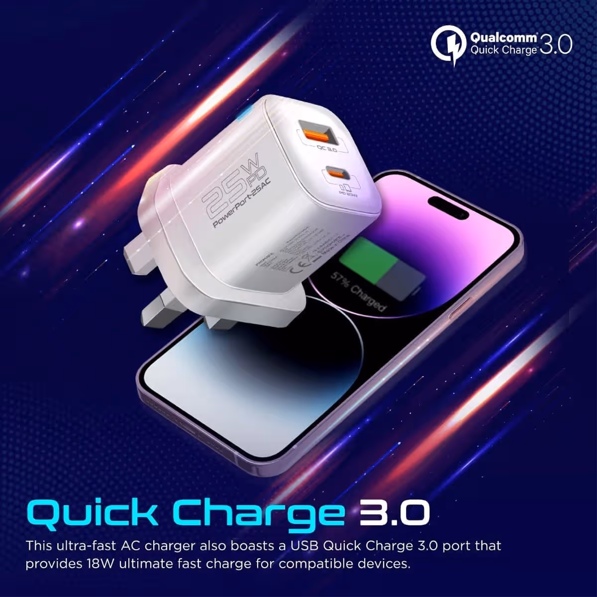 Promate 25W USB-C & QC 3.0 Wall Charger