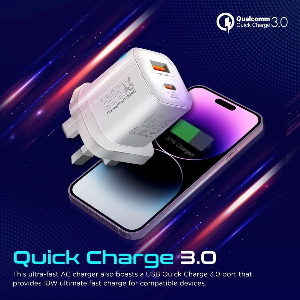 Promate 25W USB-C & QC 3.0 Wall Charger