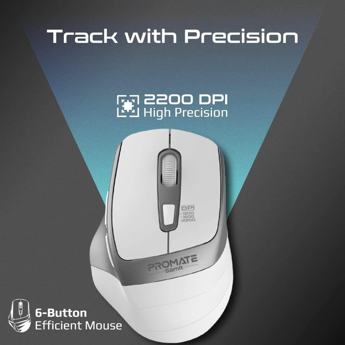Promate 2.4GHz Portable Noiseless Wireless Silent Mouse