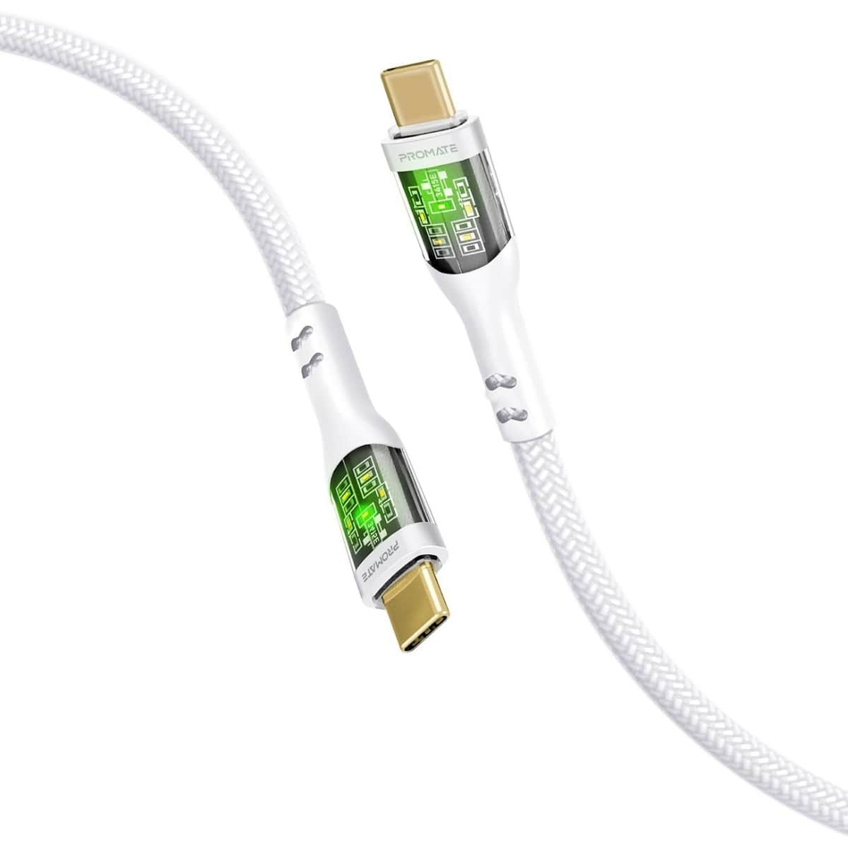 Promate 60W Transparent USB-C to USB-C Braided Cable