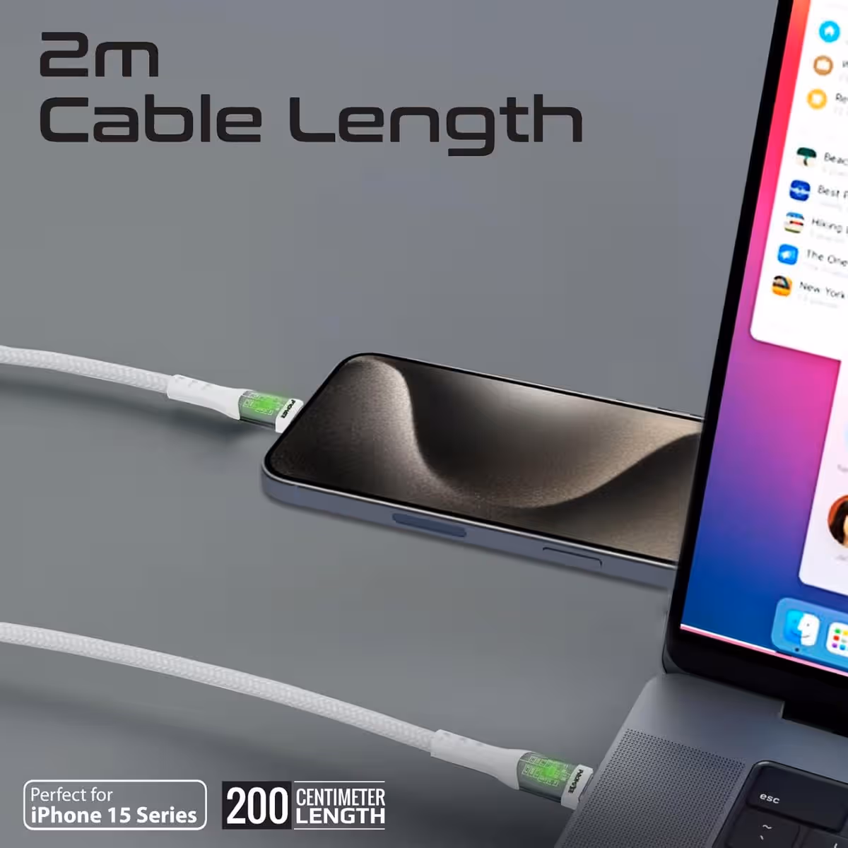 Promate 60W Transparent USB-C to USB-C Braided Cable