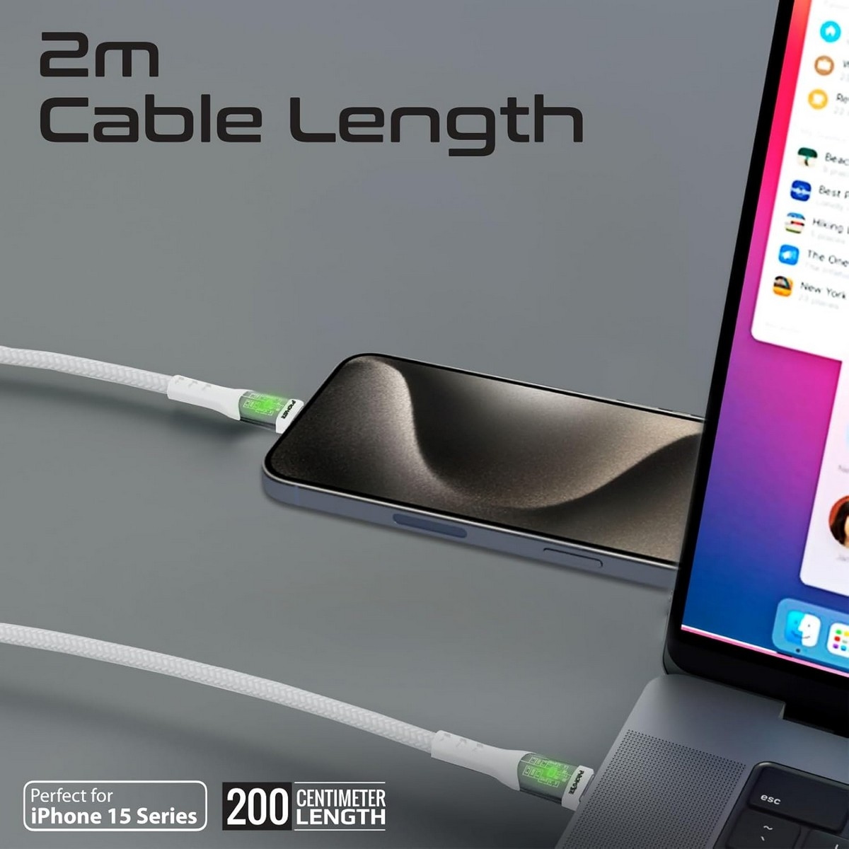 Promate 60W Transparent USB-C to USB-C Braided Cable