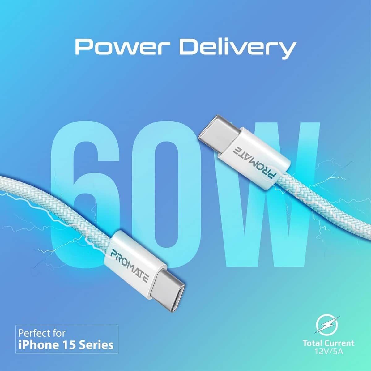 Promate 60W USB-C to USB-C Braided Cable