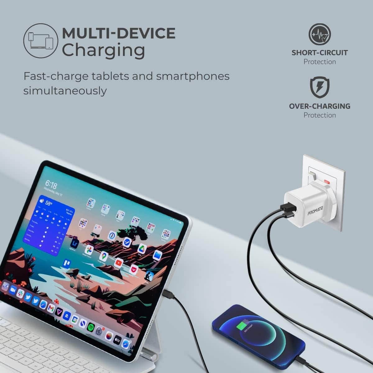 Promate 33W GaN USB-C & QC 3.0 Wall Charger