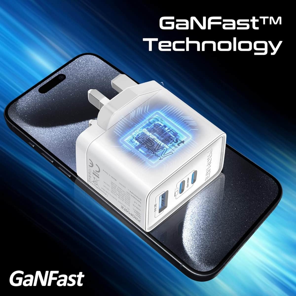 Promate 45W GaNFast Multi-Regional Multi-Port Wall Charger