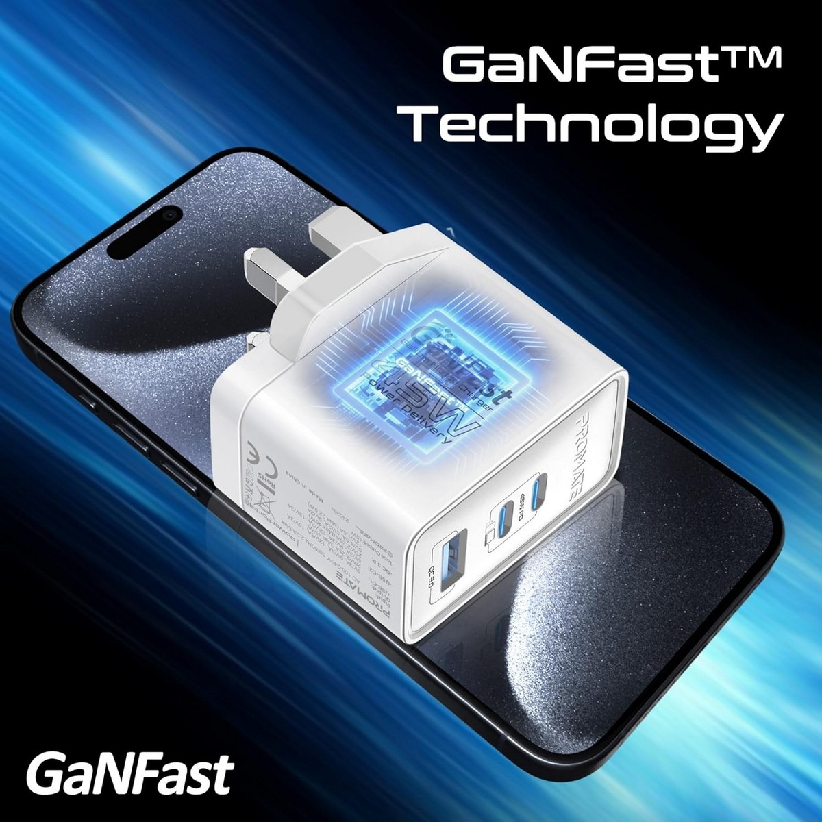 Promate 45W GaNFast Multi-Regional Multi-Port Wall Charger