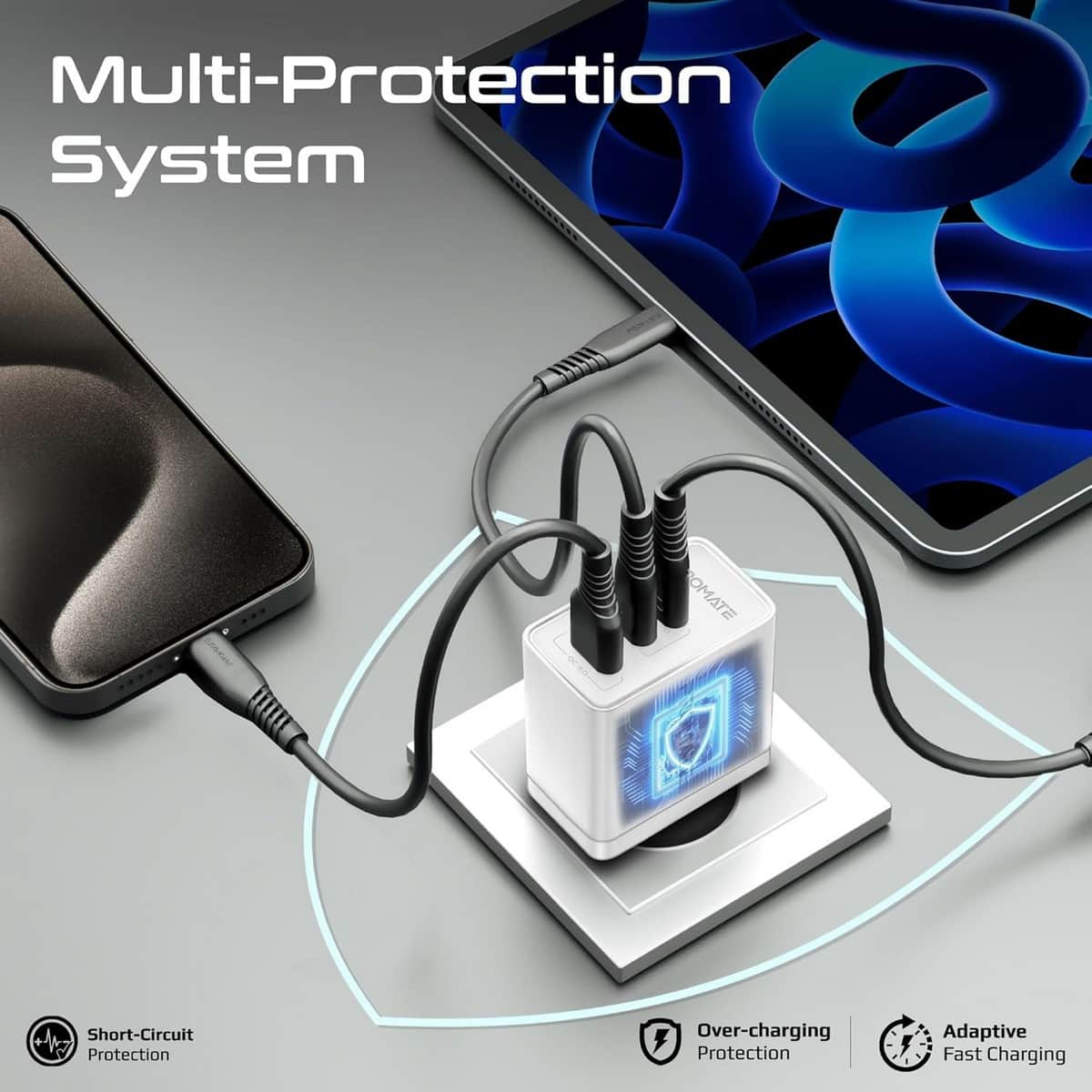 Promate 45W GaNFast Multi-Regional Multi-Port Wall Charger