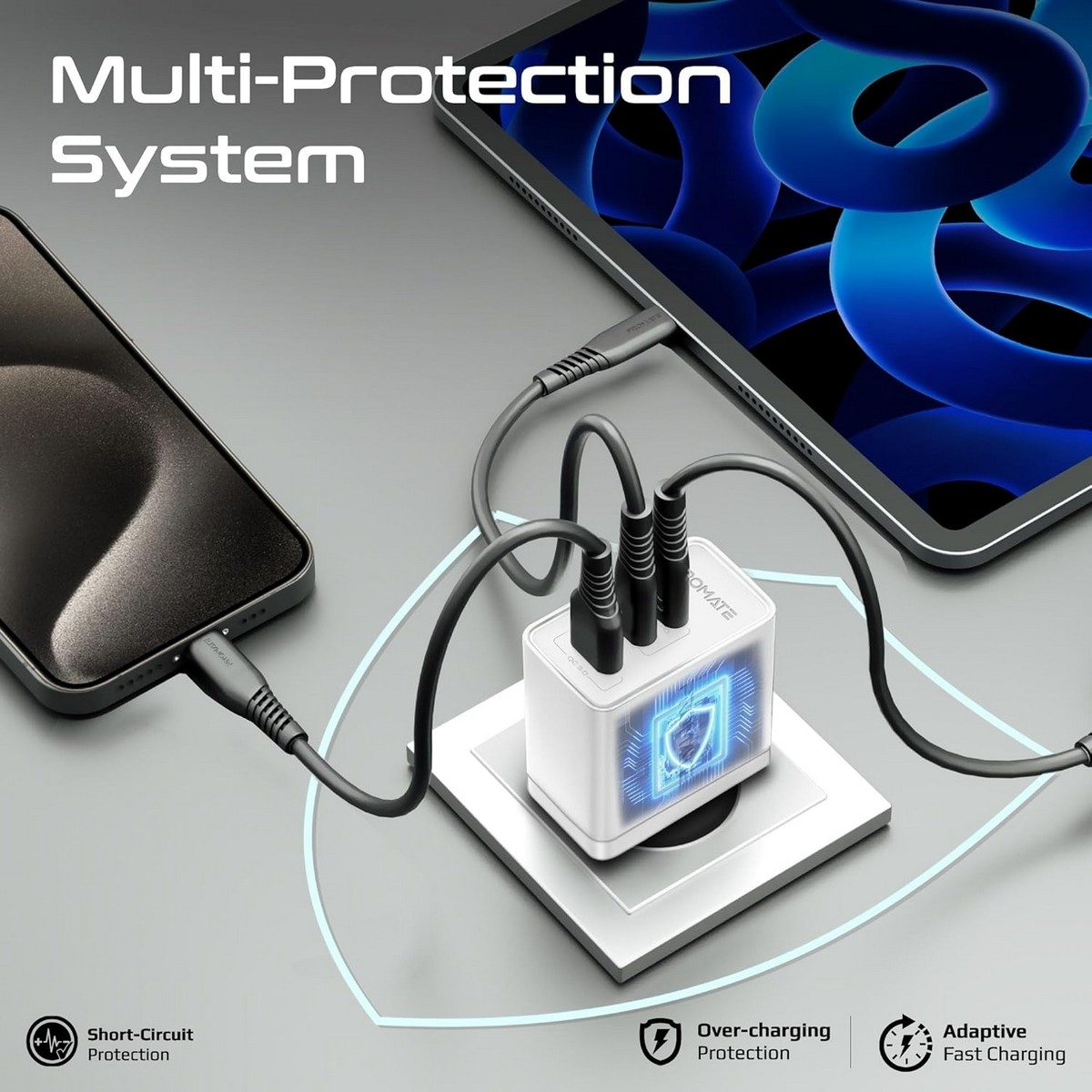 Promate 45W GaNFast Multi-Regional Multi-Port Wall Charger