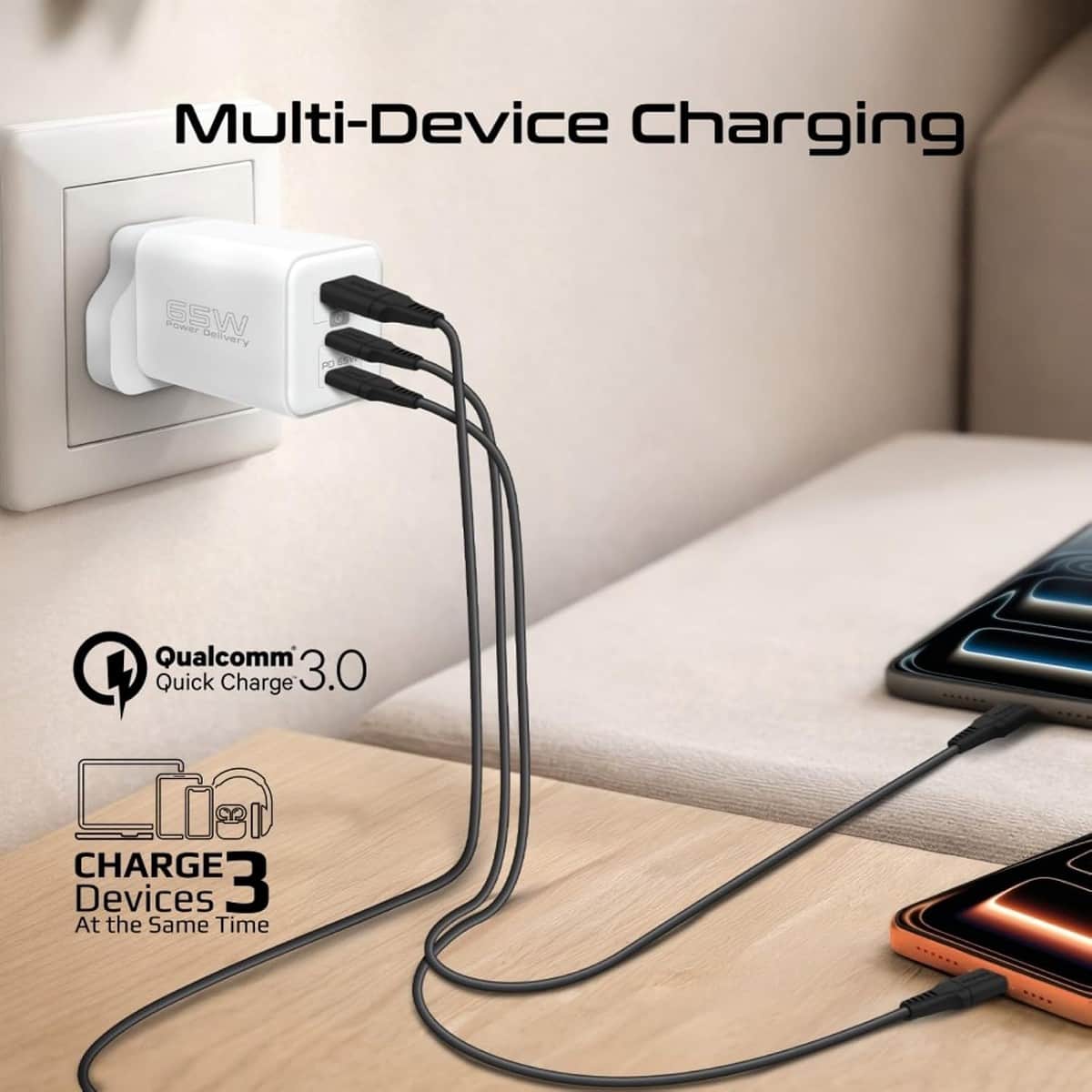 بروميت شاحن حائط 65W بتقنية GaN مع منفذي USB-C