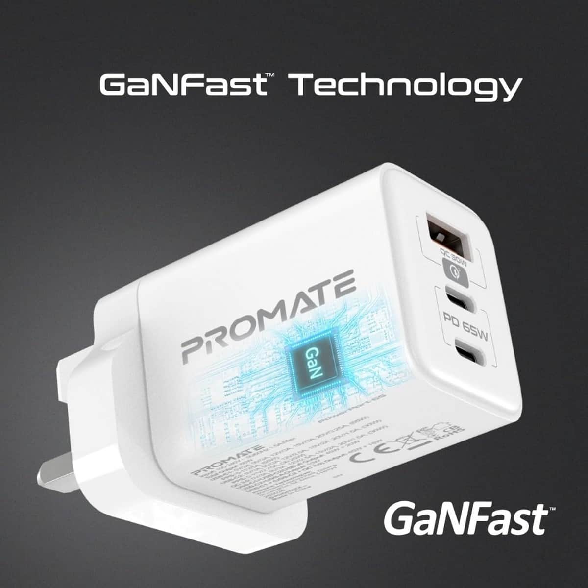 بروميت شاحن حائط 65W بتقنية GaN مع منفذي USB-C