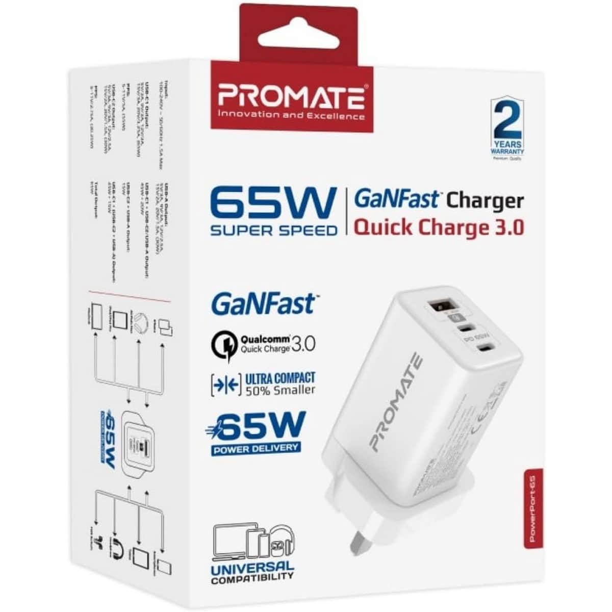 بروميت شاحن حائط 65W بتقنية GaN مع منفذي USB-C