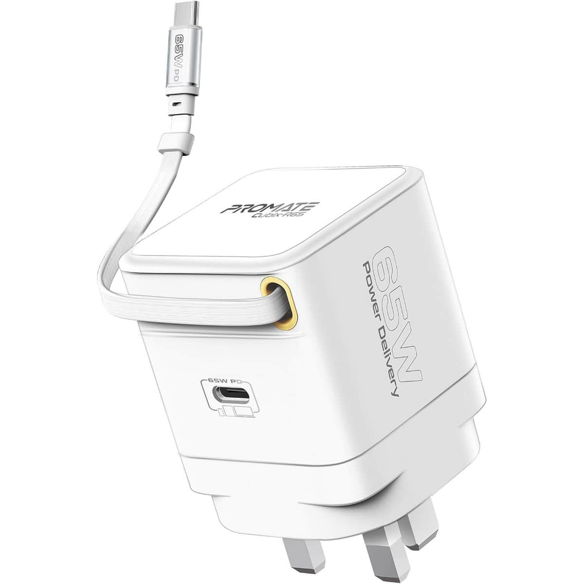 بروميت شاحن GaNFast بقدرة 65 واط مع كابل USB-C قابل للسحب