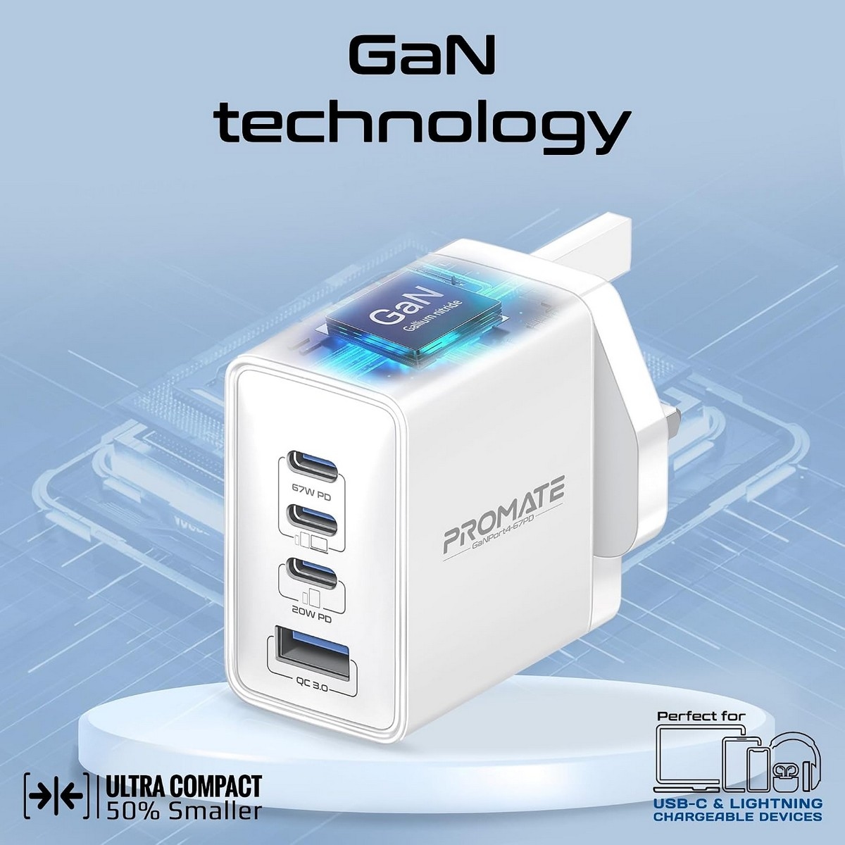 بروميت شاحن جداري GaN مزدوج USB-C بقدرة 67 واط