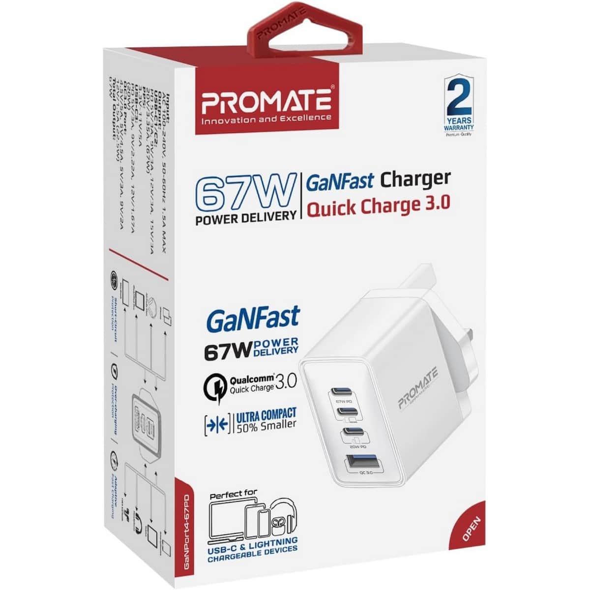 بروميت شاحن جداري GaN مزدوج USB-C بقدرة 67 واط