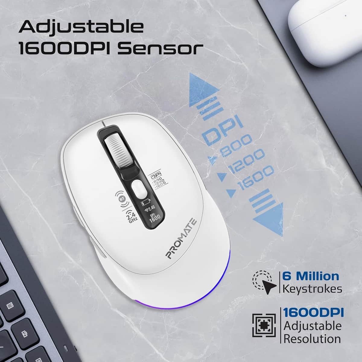 Promate Blix-3M Triple-Mode Wireless Mouse