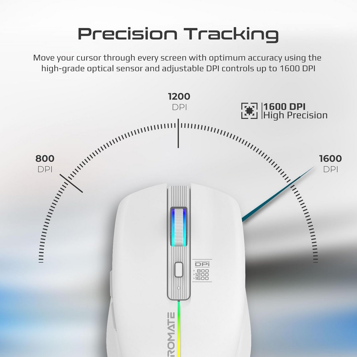 Promate Kitt 2.4GHz Rechargeable RGB LED Wireless Mouse