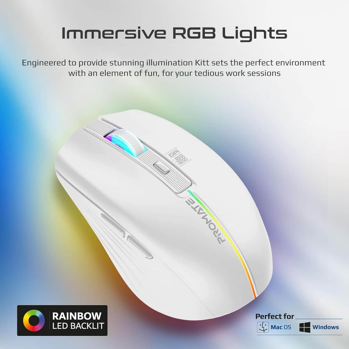 Promate Kitt 2.4GHz Rechargeable RGB LED Wireless Mouse