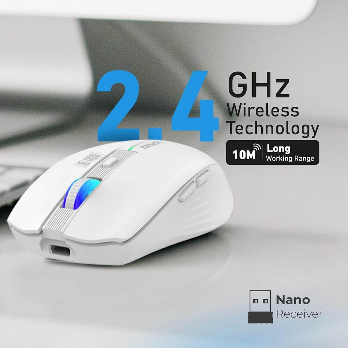 Promate Kitt 2.4GHz Rechargeable RGB LED Wireless Mouse