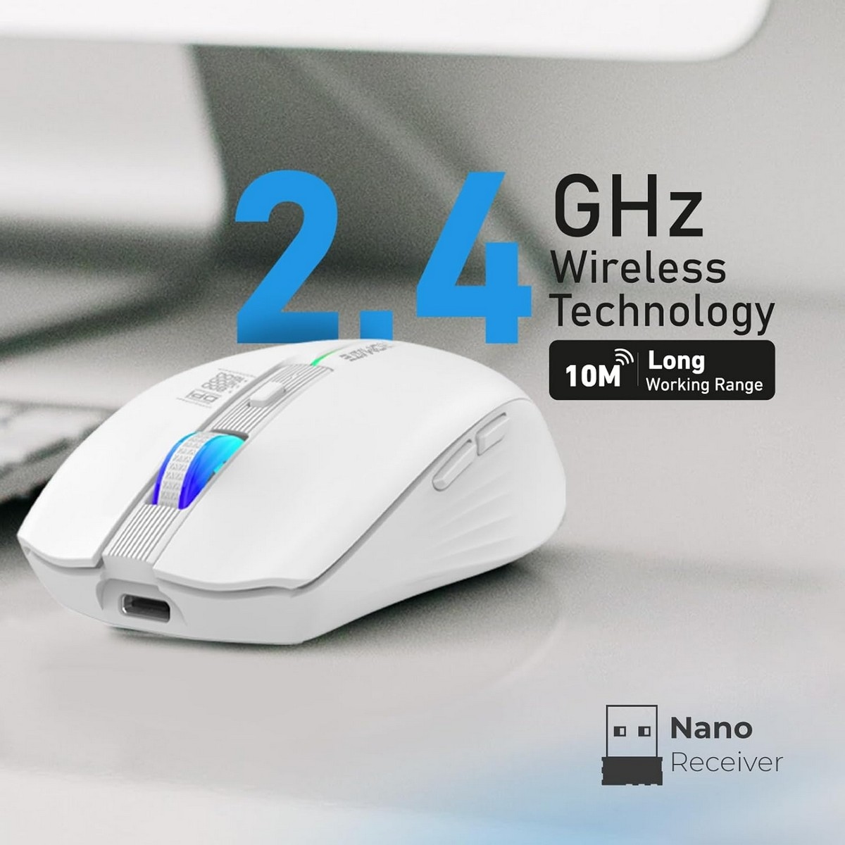 Promate Kitt 2.4GHz Rechargeable RGB LED Wireless Mouse
