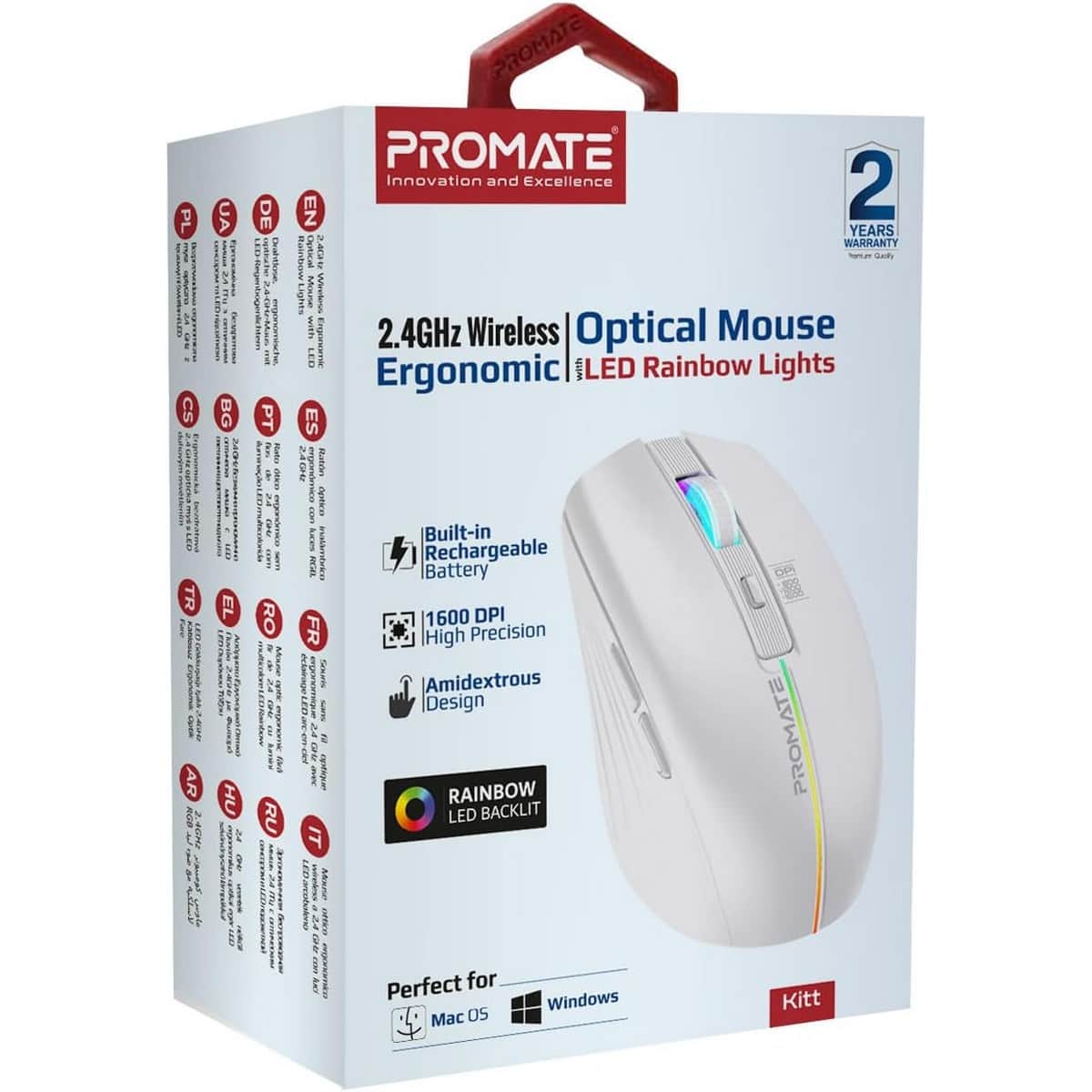 Promate Kitt 2.4GHz Rechargeable RGB LED Wireless Mouse