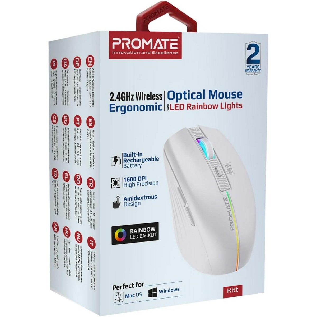 Promate Kitt 2.4GHz Rechargeable RGB LED Wireless Mouse