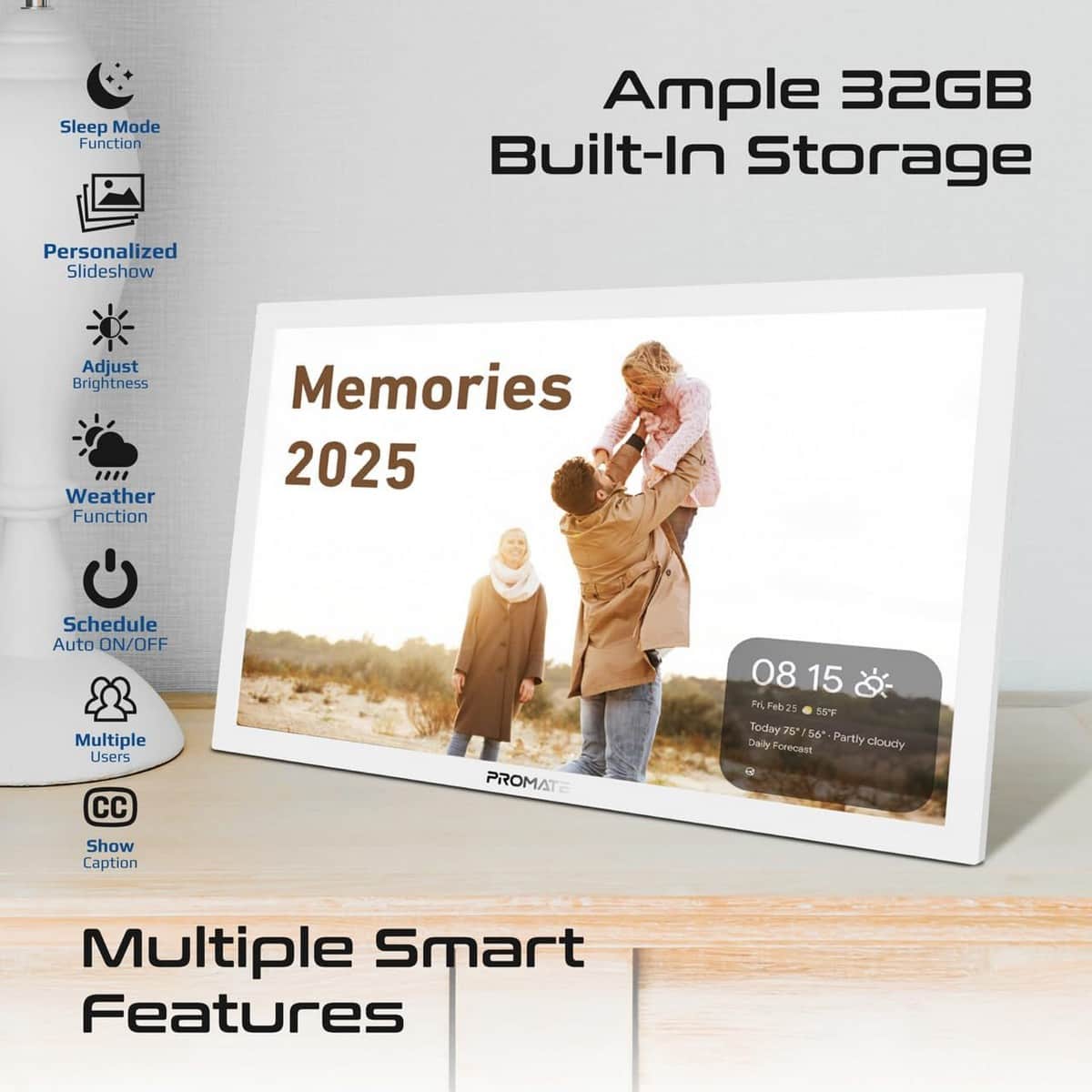 Promate Memoria Full HD Touchscreen Wireless Digital Photo Frame