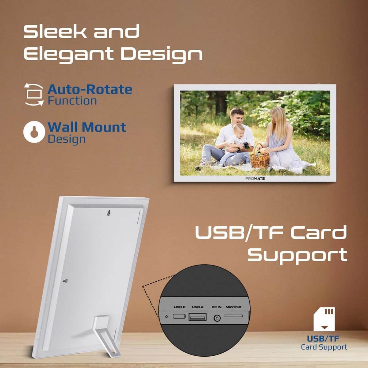 Promate Memoria Full HD Touchscreen Wireless Digital Photo Frame