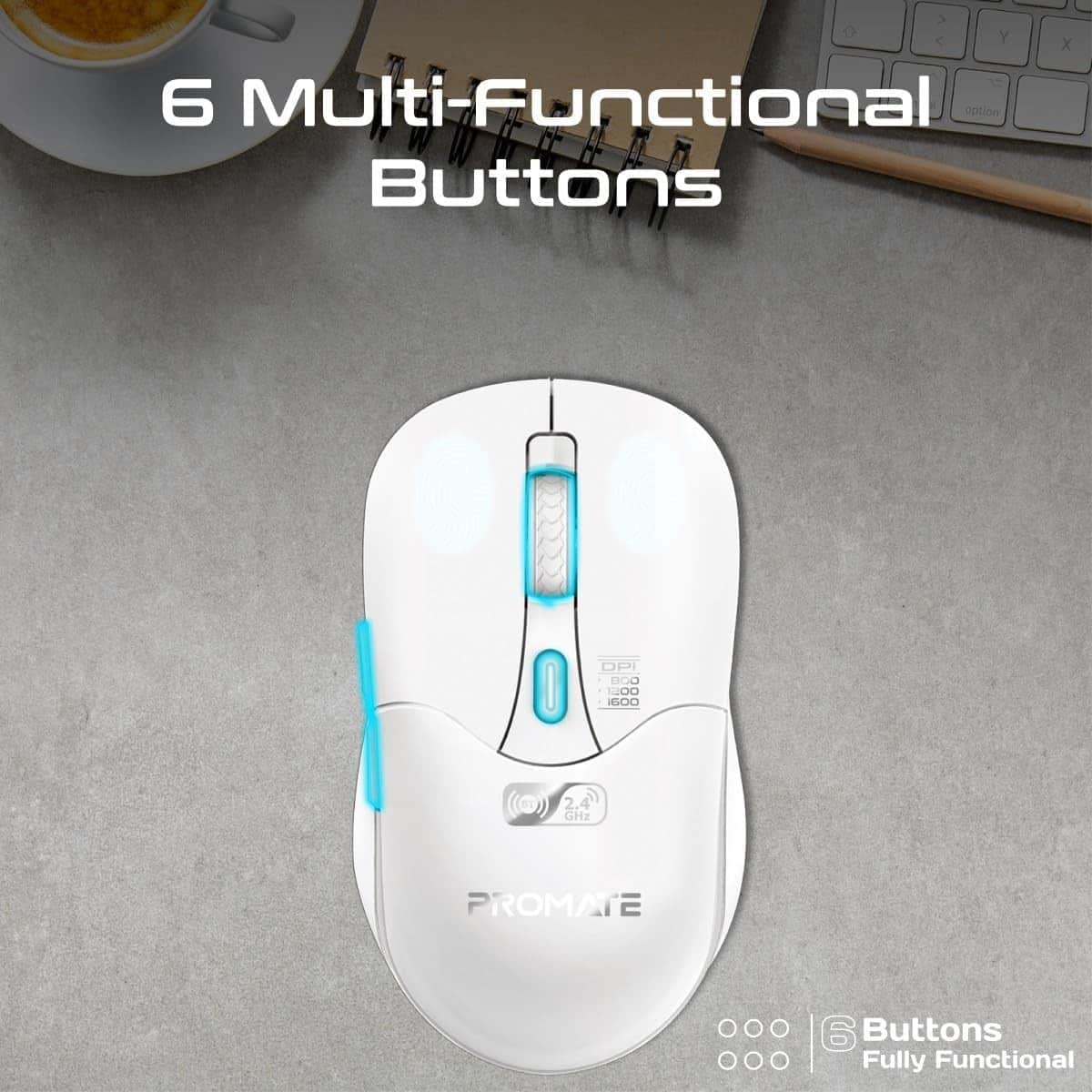 Promate Samo Bluetooth 2.4GHz Rechargeable Wireless Mouse