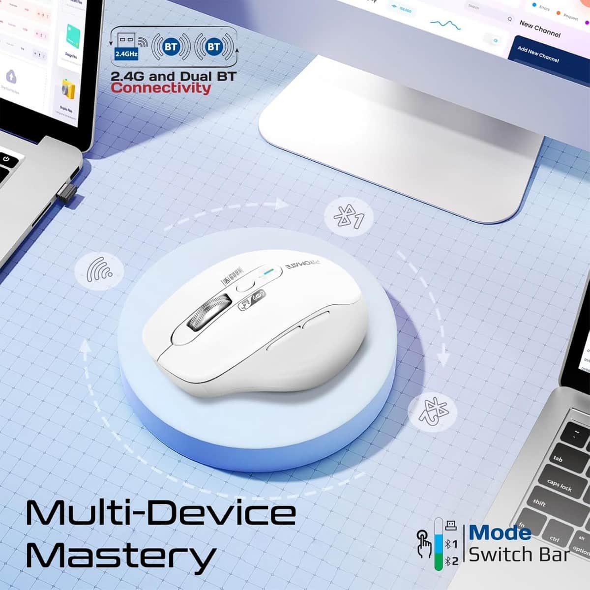 Promate SamoTri Triple Mode Wireless Mouse with Flying Scroll Wheel