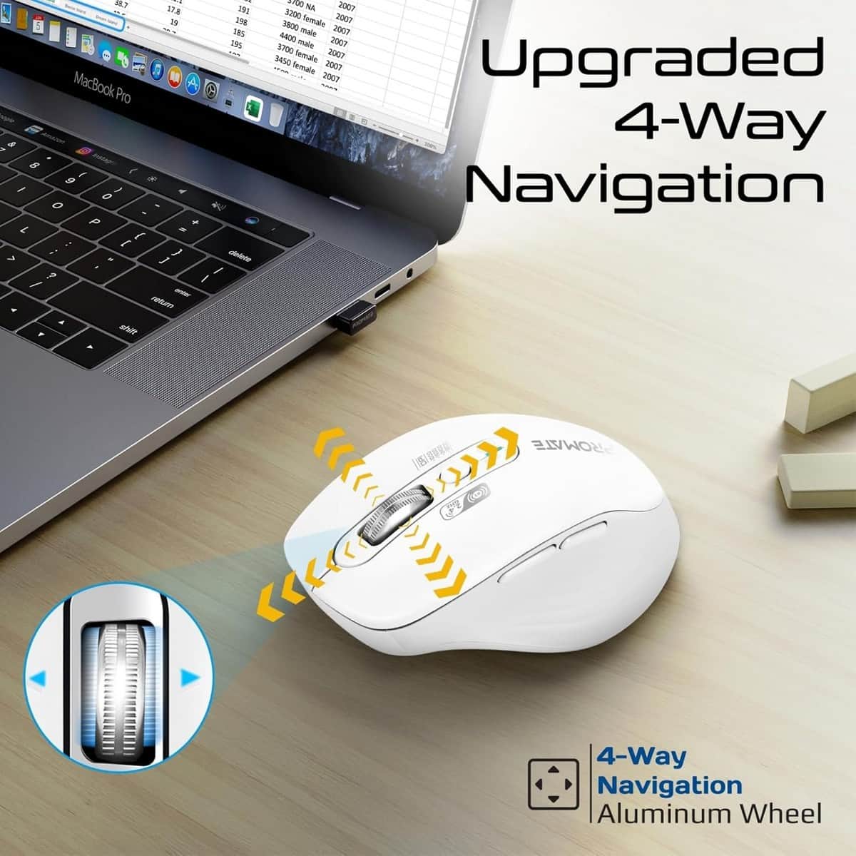 Promate SamoTri Triple Mode Wireless Mouse with Flying Scroll Wheel
