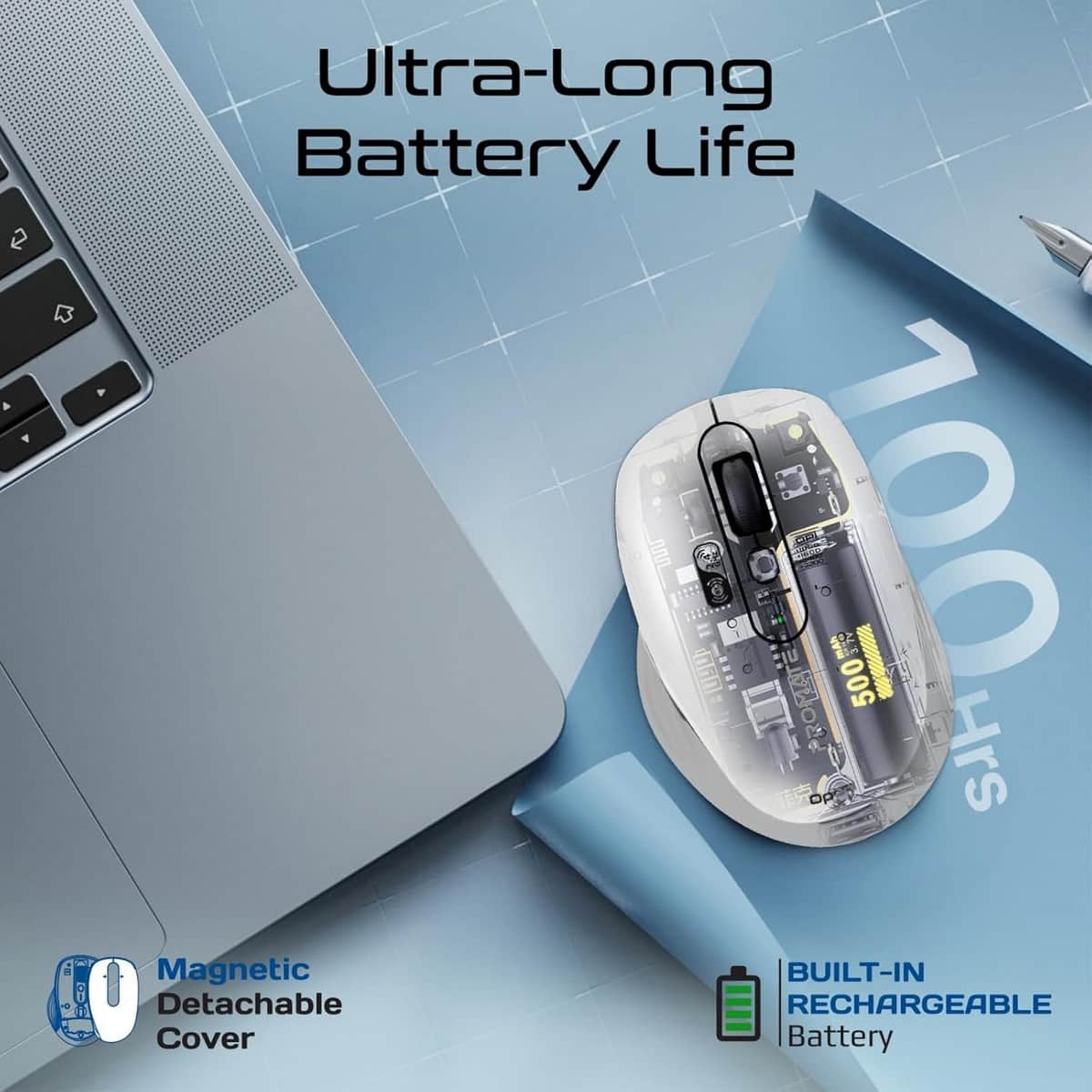 Promate SamoTri Triple Mode Wireless Mouse with Flying Scroll Wheel