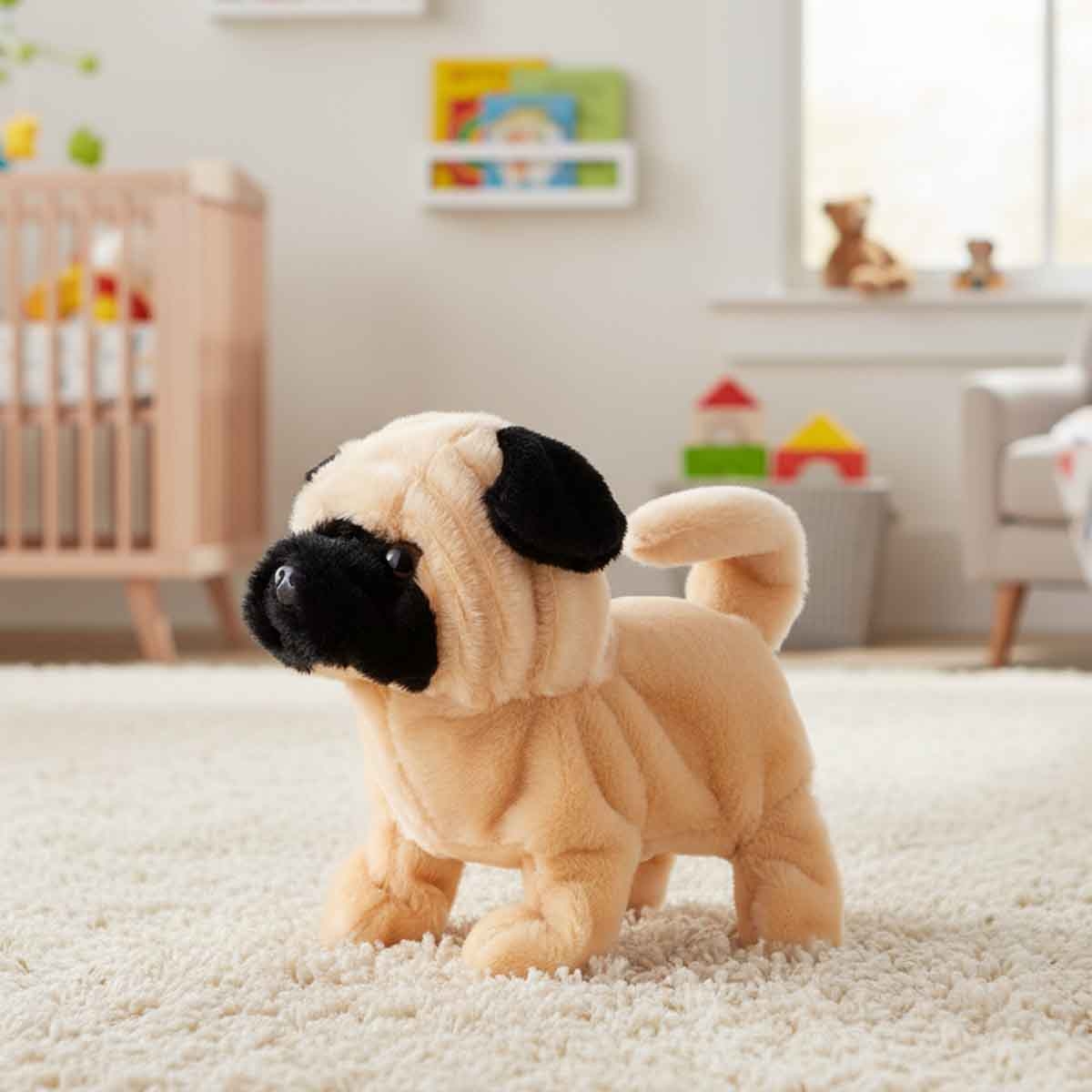 Pugs At Play 6.5" Battery Operated Walking Pug Soft Toy Unisex, 3-4 Years