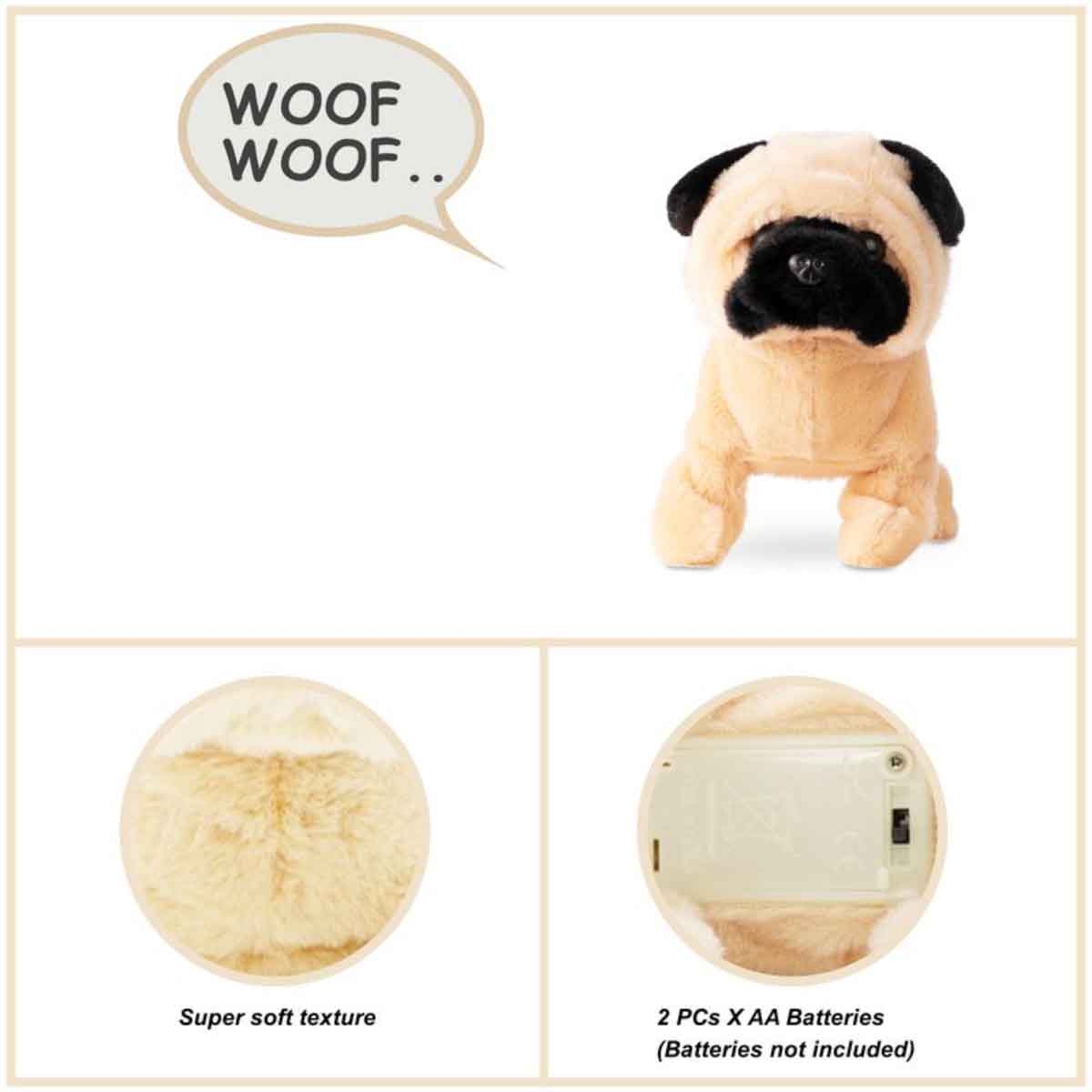 Pugs At Play 6.5" Battery Operated Walking Pug Soft Toy Unisex, 3-4 Years