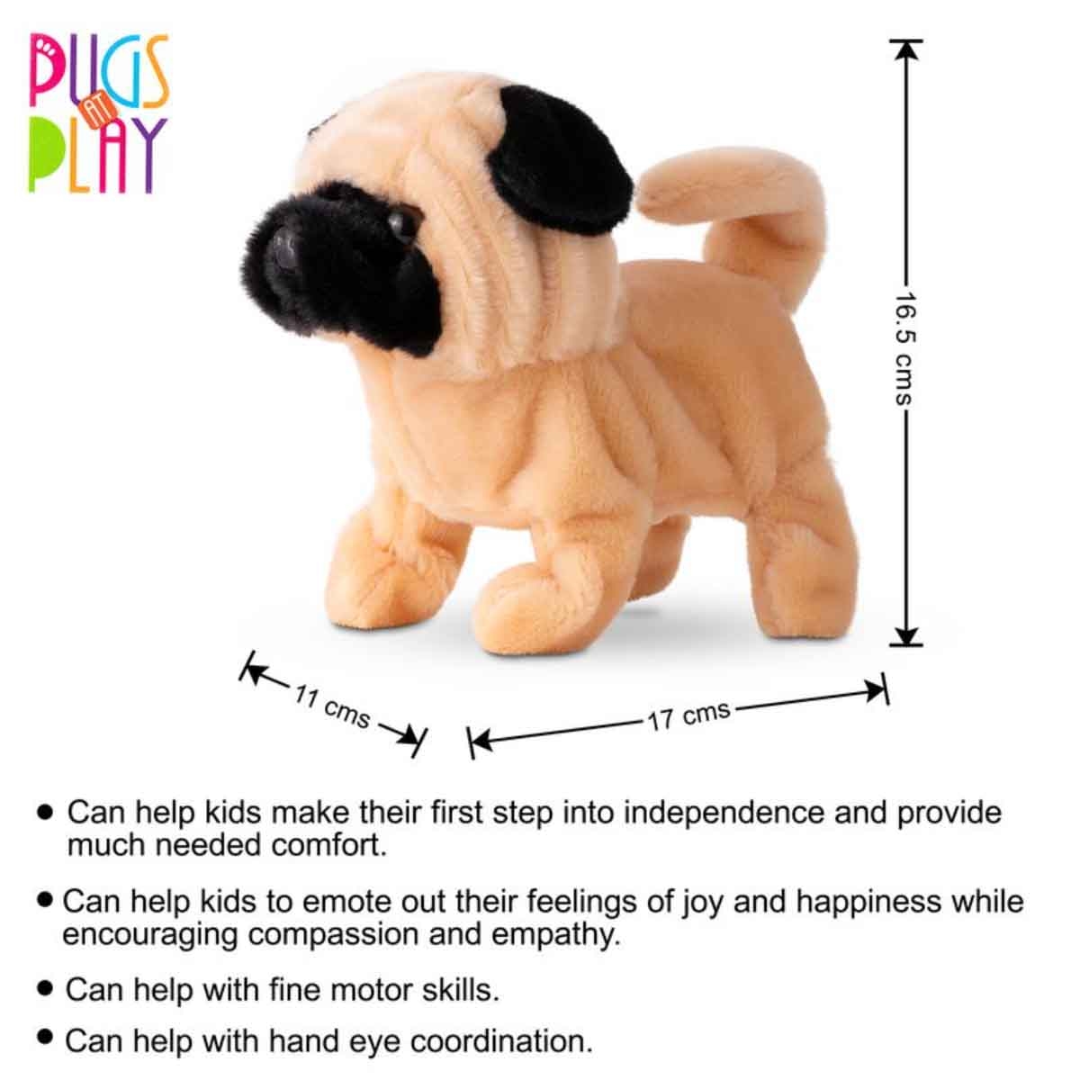 Pugs At Play 6.5" Battery Operated Walking Pug Soft Toy Unisex, 3-4 Years