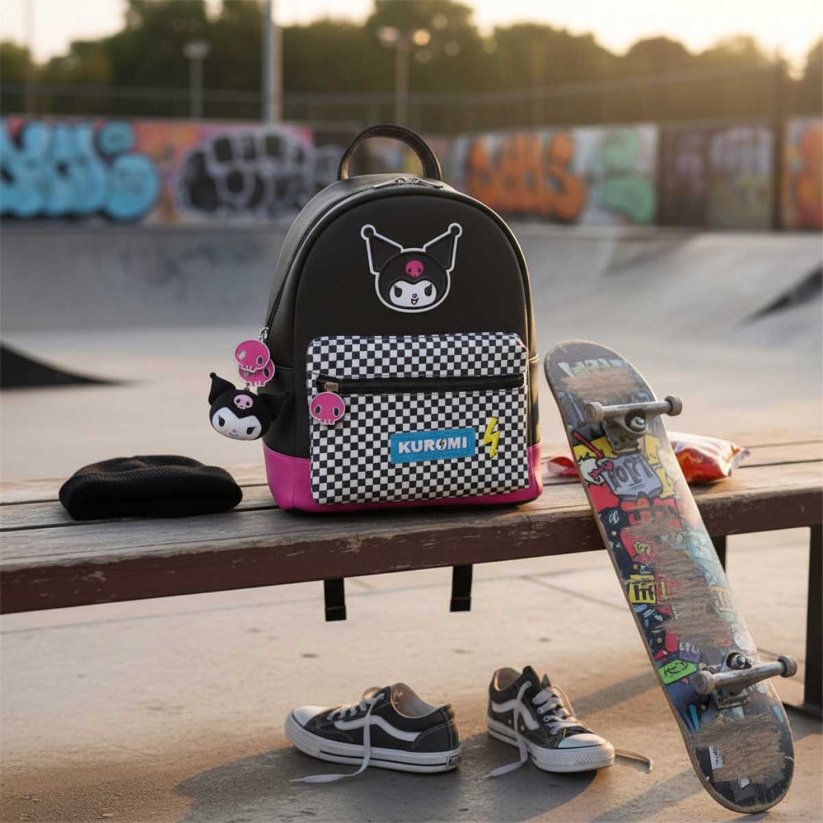 Pyramid Sanrio Kuromi Punk Vibes Fashion Backpack