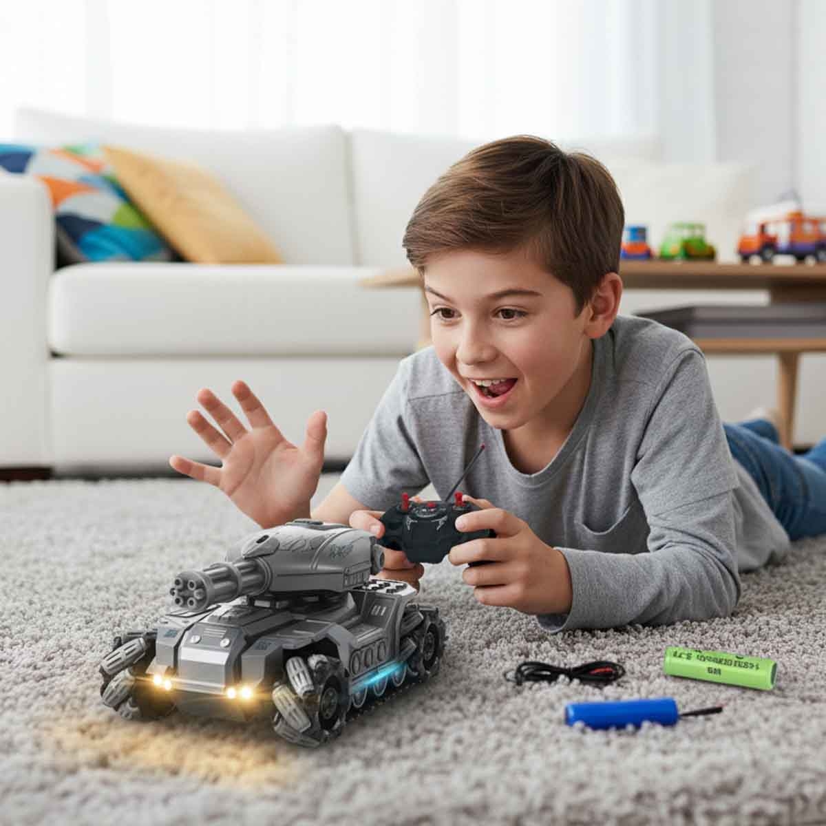 دا هوا تويز سيارة دبابة بالتحكم مزودة بإضاءة وموسيقى موديل DH666-62A للجنسين، عمر 3-4 سنوات