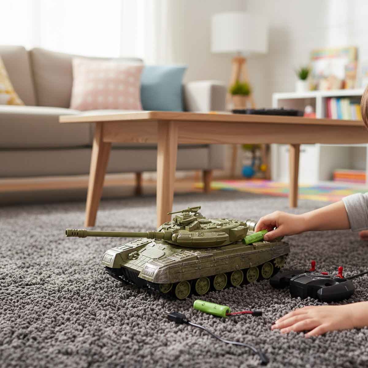 دا هوا تويز سيارة دبابة بالتحكم مزودة بإضاءة وموسيقى موديل DH666-63A للجنسين، عمر 3-4 سنوات