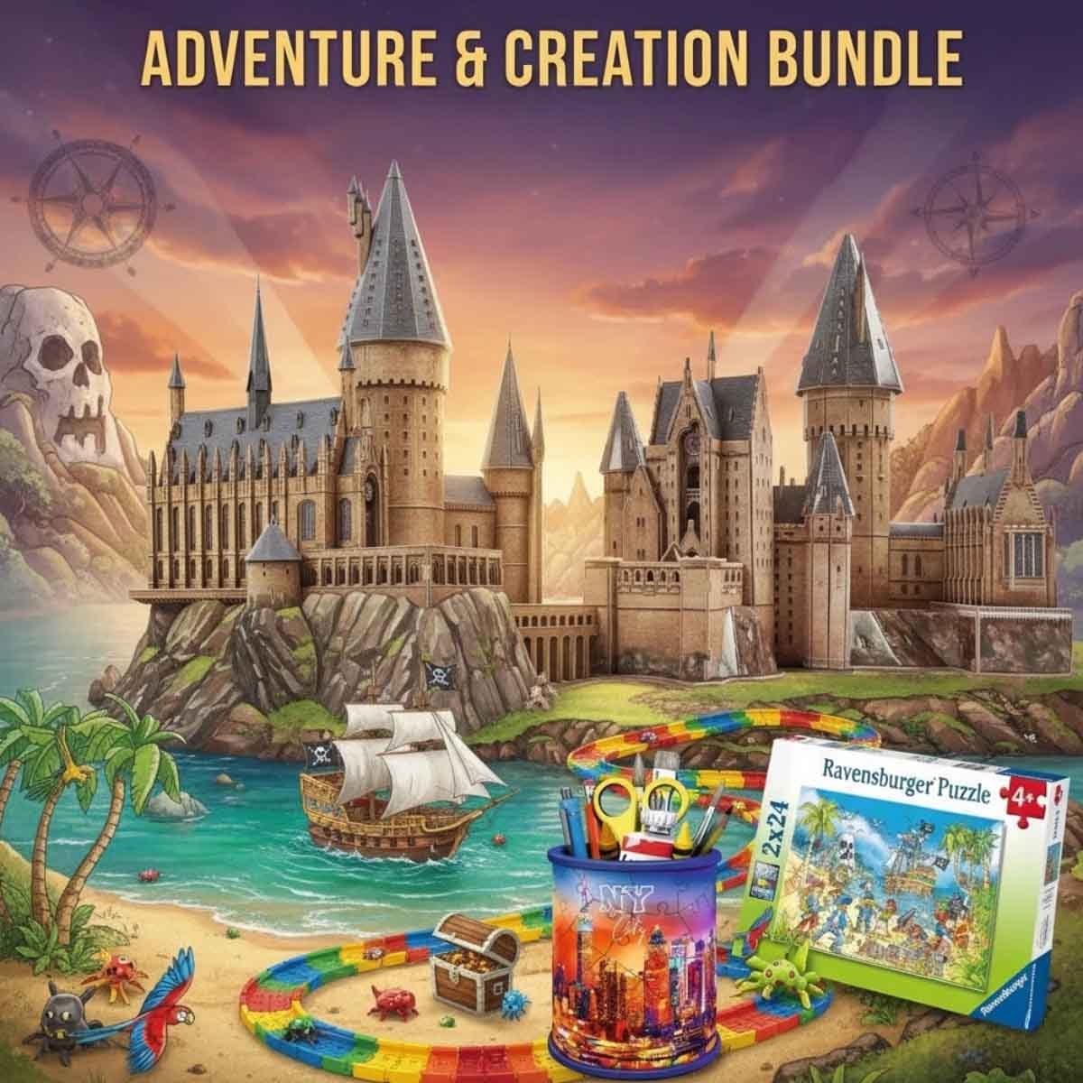 Ravensburger Island + Skyline Puzzles with Hex Bug Nano Nitro & 4D Build Puzzle Bundle Unisex, 13+ years