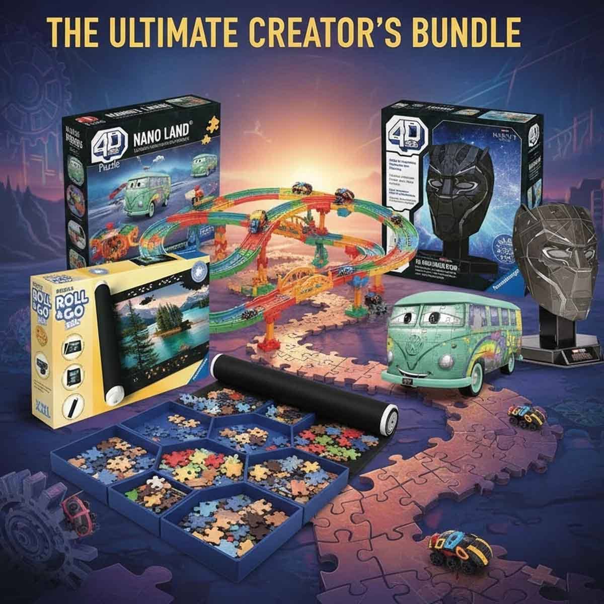 Ravensburger Puzzle + Puzzle Trays + Puzzle Mat with Hex Bug Playset & 4D Build Puzzle Bundle Unisex, 3-4 Years
