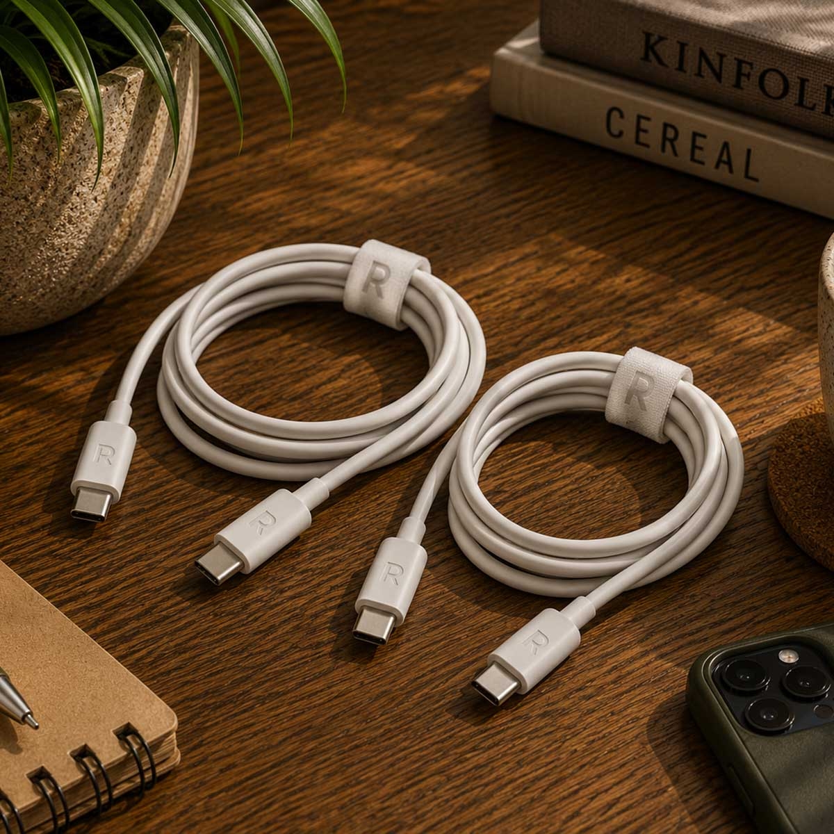 راف باور طقم كابلات USB-C إلى USB-C بطول 1 متر و2 متر مكون من قطعتين