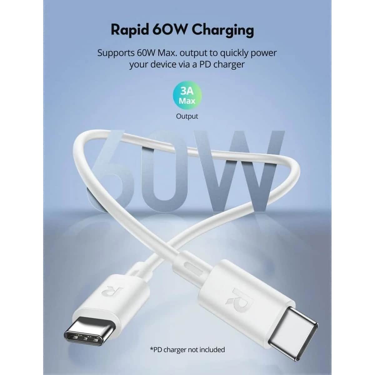 راف باور طقم كابلات USB-C إلى USB-C بطول 1 متر و2 متر مكون من قطعتين
