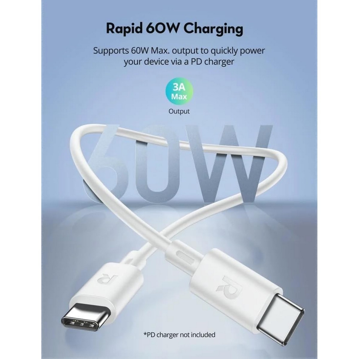 راف باور طقم كابلات USB-C إلى USB-C بطول 1 متر و2 متر مكون من قطعتين