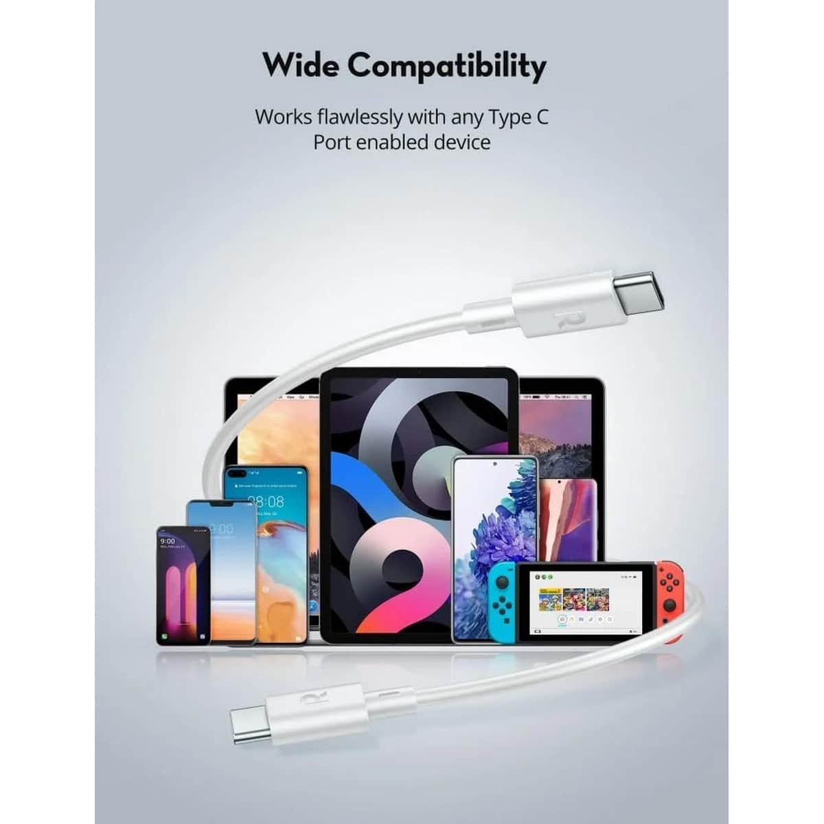راف باور طقم كابلات USB-C إلى USB-C بطول 1 متر و2 متر مكون من قطعتين