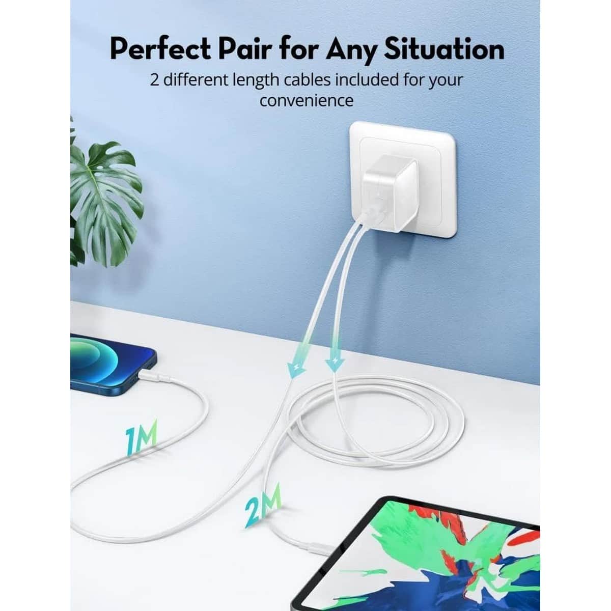 راف باور طقم كابلات USB-C إلى USB-C بطول 1 متر و2 متر مكون من قطعتين