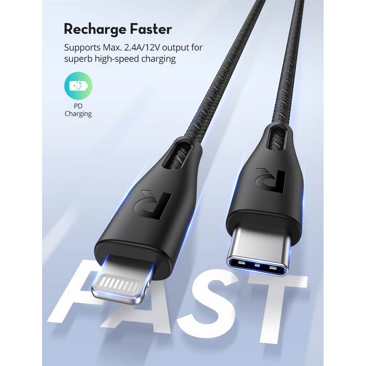 راف باور كابل USB-C إلى لايتنينج نايلون مضفر
