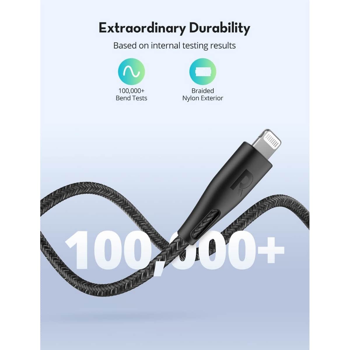 راف باور كابل USB-C إلى لايتنينج نايلون مضفر