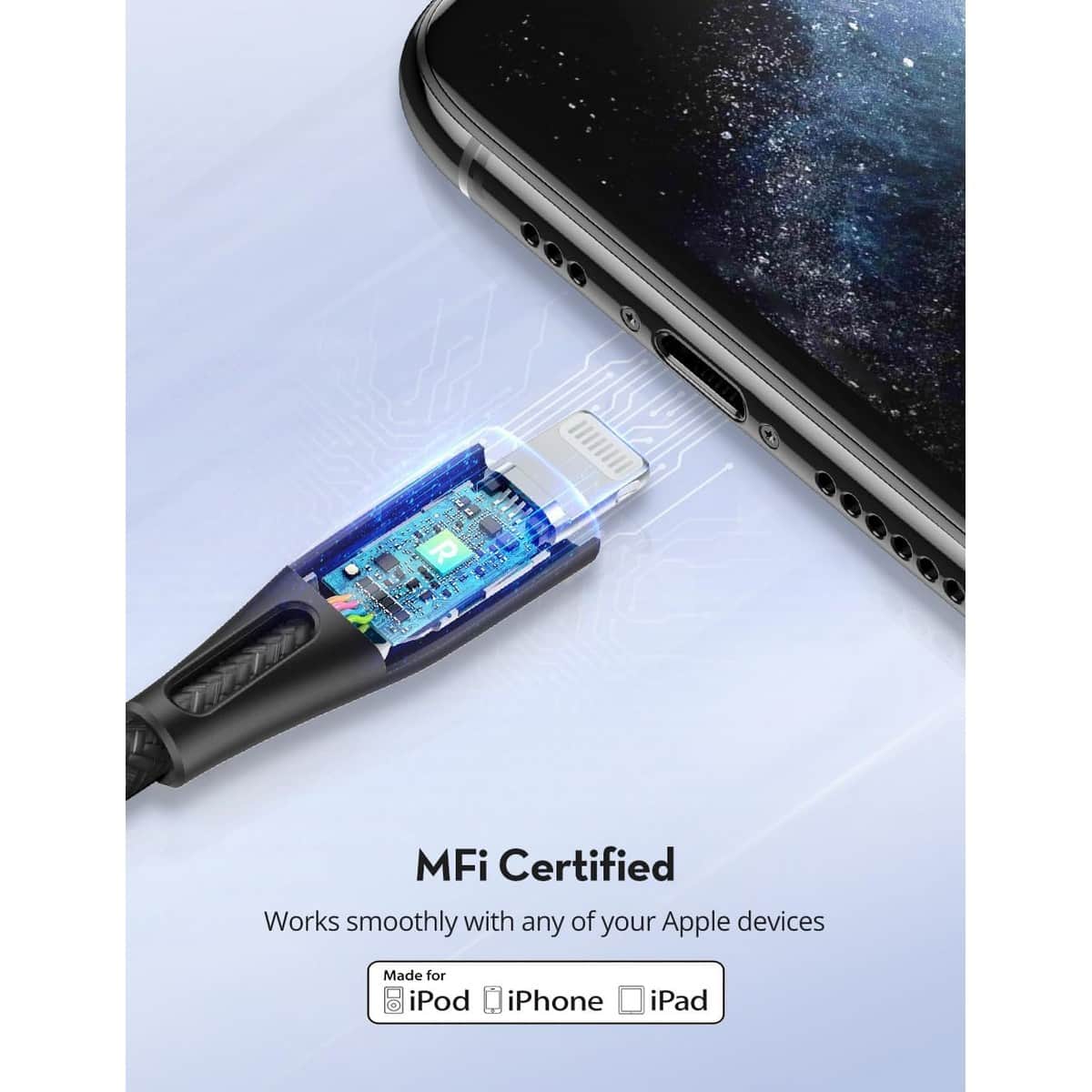 راف باور كابل USB-C إلى لايتنينج نايلون مضفر