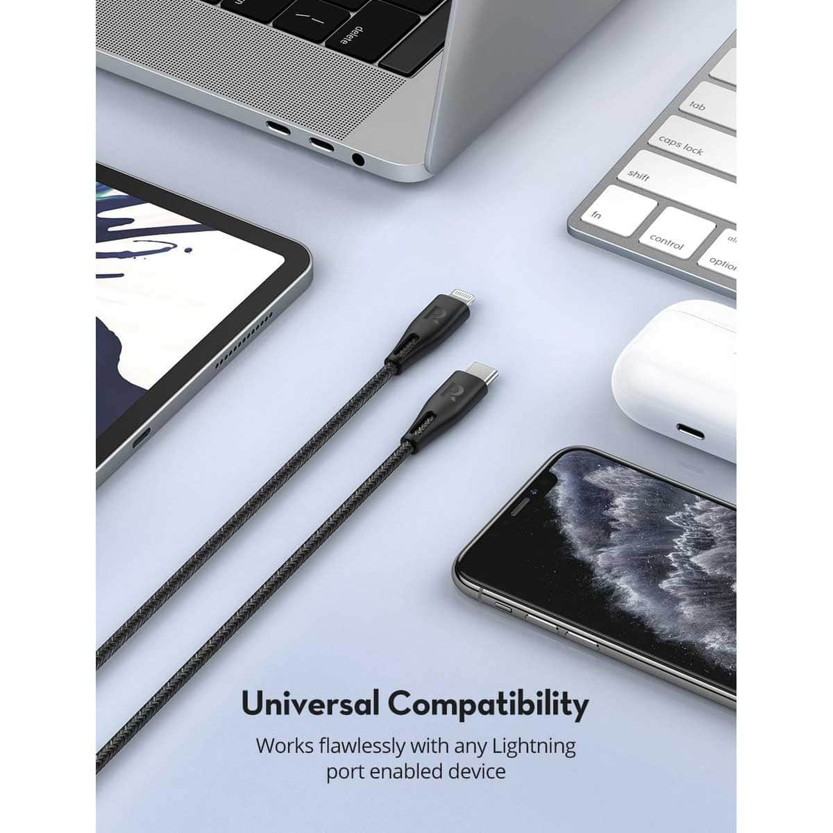 راف باور كابل USB-C إلى لايتنينج نايلون مضفر