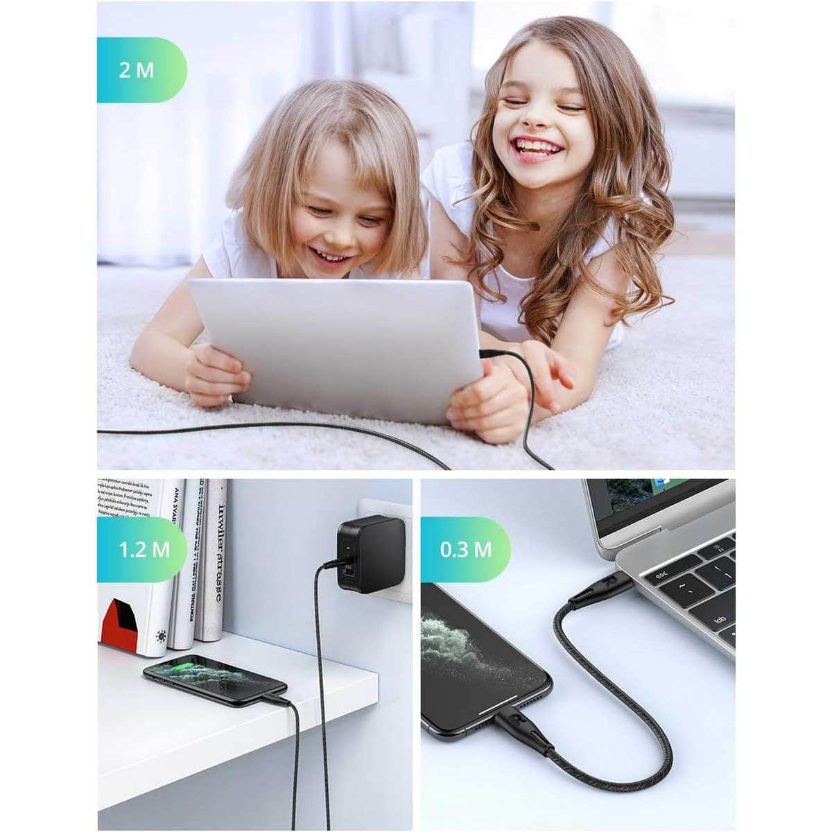 راف باور كابل USB-C إلى لايتنينج نايلون مضفر